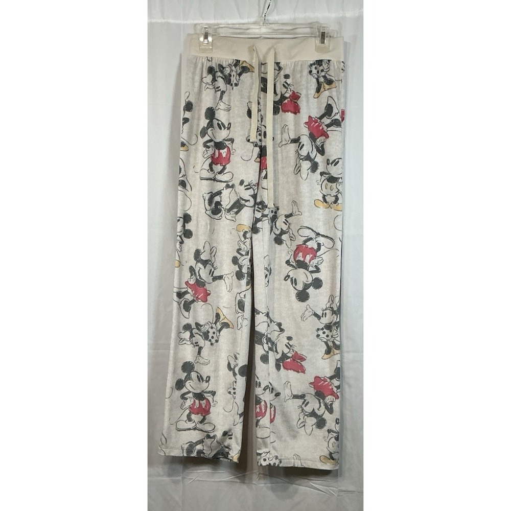 Disney Mickey Mouse Pajama Tie Waist Lounge Pants Cream Velour Size XS